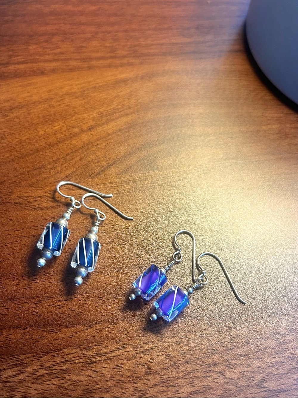 Handmade Blue-Purple Glass Bead Drop Earrings Bundle